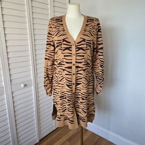 Belldini Animal Print Longline Cardigan Sweater Sz 1X Button Front Mobwife Bold